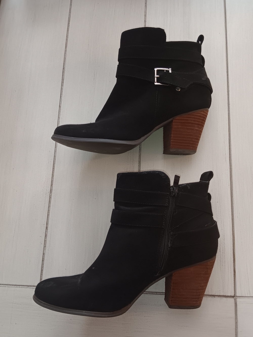 torrid Black Ankle Booties with Brown Stacked Heel